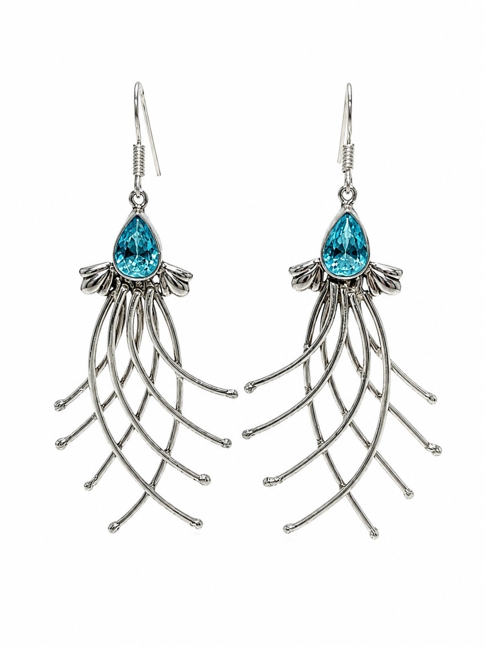 925 Sterling Silver Aqua Gemstone Dangle Earrings